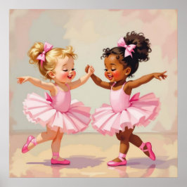 Little Ballerinas Dancing Cute Illustration Poster