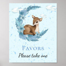 Little Bambi Blue Flowers Clouds Dust Favors Sign Poster