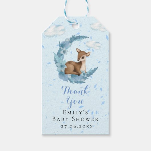 Little Bambi blue Flowers Crescent Moon & Clouds Cadeaulabel (Voorkant)