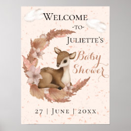 Little Bambi Flowers moon Baby shower Welcome Poster