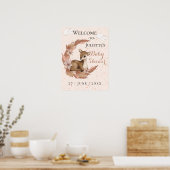 Little Bambi Flowers moon Baby shower Welcome Poster (Keuken)