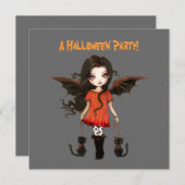 Little Bat Girl Vampire Gothic Cats Halloween Kaart (Voorkant / Achterkant)