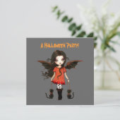 Little Bat Girl Vampire Gothic Cats Halloween Kaart (Staand voorkant)