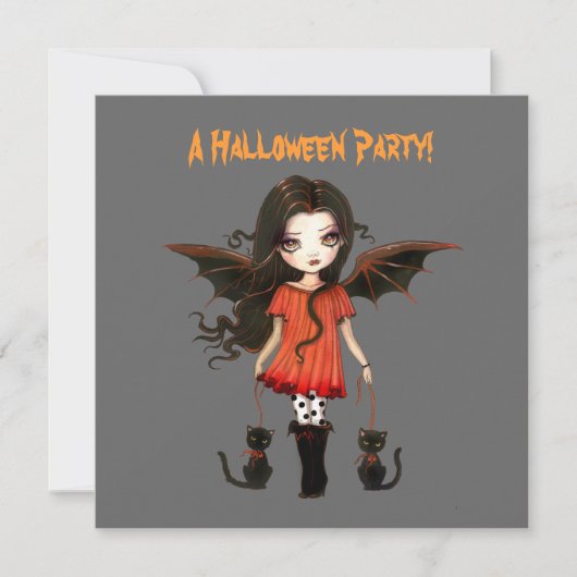Little Bat Girl Vampire Gothic Cats Halloween Kaart (Voorkant)
