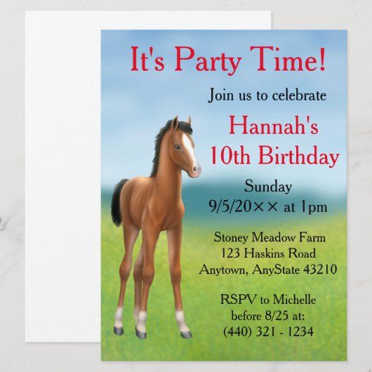 Little Bay Horse Colt verjaardagsfeestje uitnodigi Kaart (Voorkant / Achterkant)