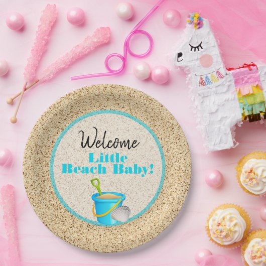 Little Beach Baby Blauwgroen Pail en Shovel Baby s Papieren Bordje (Feest)