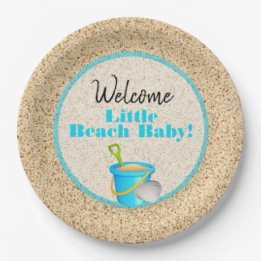 Little Beach Baby Blauwgroen Pail en Shovel Baby s Papieren Bordje (Voorkant)