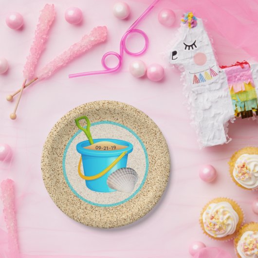 Little Beach Baby Blauwgroen Pail en Shovel Baby s Papieren Bordje (Feest)