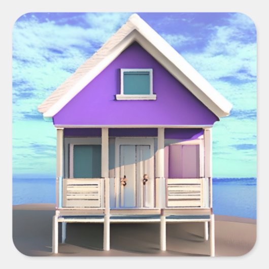 Little Beach Shack op het Zand Vierkante Sticker (Voorkant)
