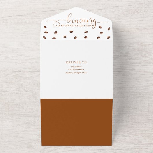 Little Bean Brewing Coffee Baby Shower All In One Uitnodiging (Buitenkant)