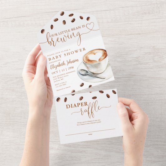 Little Bean Brewing Coffee Baby Shower All In One Uitnodiging (Afscheurbaar)