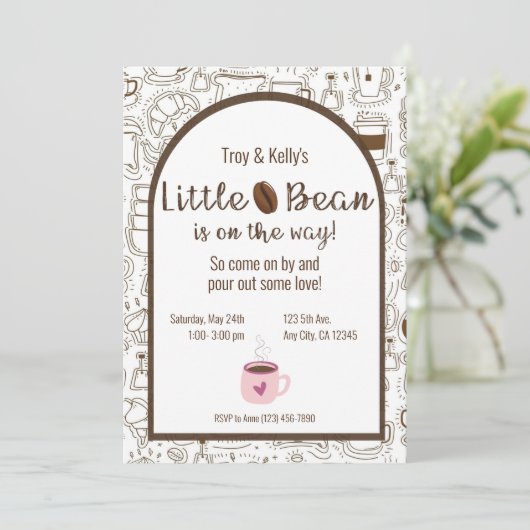 Little Bean Coffee Theme Baby shower Invitation Kaart (Staand voorkant)