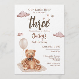 Little Bear Any Age Birthday Invitation Kaart