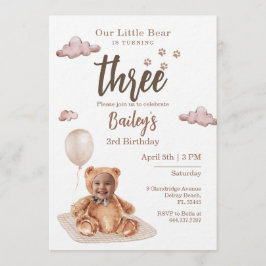 Little Bear Any Age Birthday Photo Invitation Kaart