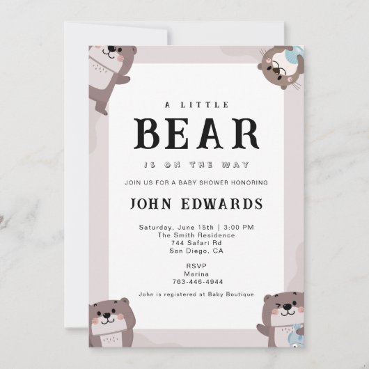 Little Bear Baby Shower Invitation Design Kaart (Voorkant)