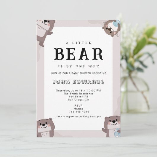 Little Bear Baby Shower Invitation Design Kaart (Staand voorkant)