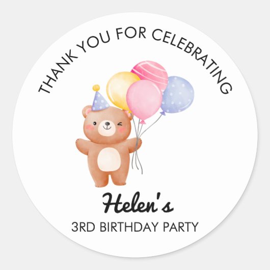 Little Bear Balloon Birthday Party Sticker (Voorkant)