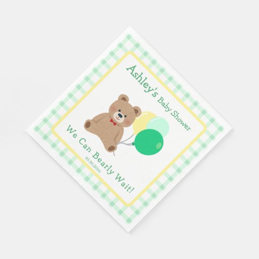 Little Bear + Balloons Gender Neutral Baby Shower Servet (Hoek)