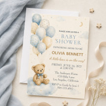 Little Bear Blue Baby Shower Uitnodiging
