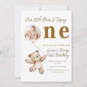 Little Bear First Birthday Photo Party Invitation Kaart (Voorkant)