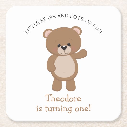 Little Bear Is Turning One 1st Birthday Kartonnen Onderzetters (Voorkant)