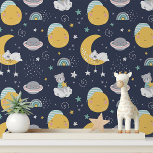 Little Bear Maan Stars Kinderkamer Stick en Plak Behang