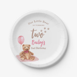 Little Bear Roze Verjaardag Alle Leeftijden Papieren Bordje