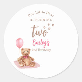 Little Bear Roze Verjaardag Elke Leeftijd Ronde Sticker