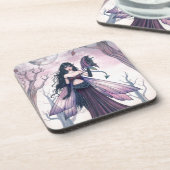 Little Beast Paars Fairy and Dragon Fantasy Art Bier Onderzetter (Linkerzijde)