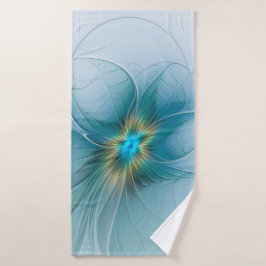 Little Beauty Modern Blue Gold Fractal Art Flower Badhanddoek