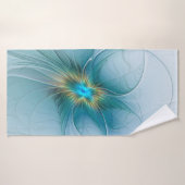 Little Beauty Modern Blue Gold Fractal Art Flower Badhanddoek (Badhanddoek)
