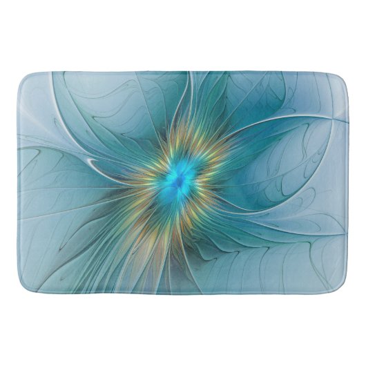 Little Beauty Modern Blue Gold Fractal Art Flower Badmat (Voorkant)