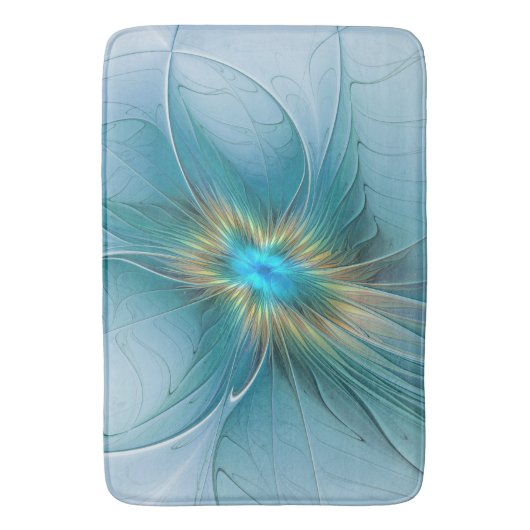 Little Beauty Modern Blue Gold Fractal Art Flower Badmat (Voorkant Verticaal)