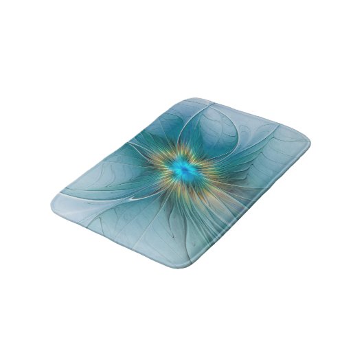 Little Beauty Modern Blue Gold Fractal Art Flower Badmat (Gekanteld)