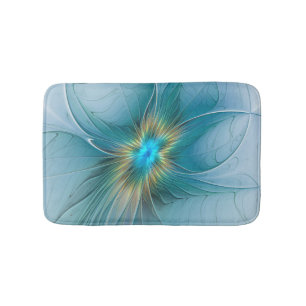 Little Beauty Modern Blue Gold Fractal Art Flower Badmat