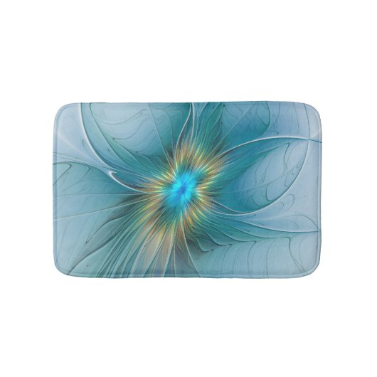 Little Beauty Modern Blue Gold Fractal Art Flower Badmat (Voorkant)