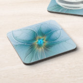 Little Beauty Modern Blue Gold Fractal Art Flower Bier Onderzetter (Linkerzijde)