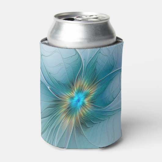 Little Beauty Modern Blue Gold Fractal Art Flower Blikjeskoeler (Blikje Voorkant)