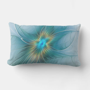Little Beauty Modern Blue Gold Fractal Art Flower Buitenkussen