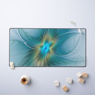 Little Beauty Modern Blue Gold Fractal Art Flower Bureaumat