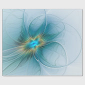 Little Beauty Modern Blue Gold Fractal Art Flower Cadeaupapier (Vlak)
