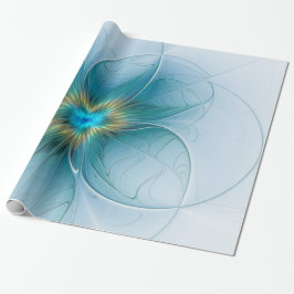 Little Beauty Modern Blue Gold Fractal Art Flower Cadeaupapier