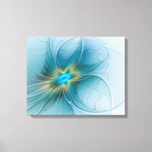 Little Beauty Modern Blue Gold Fractal Art Flower Canvas Afdruk