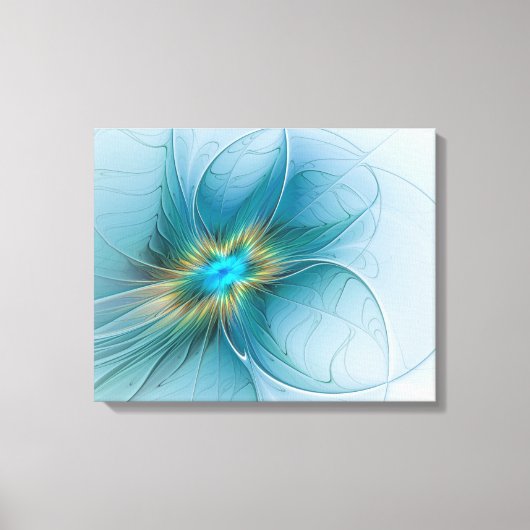 Little Beauty Modern Blue Gold Fractal Art Flower Canvas Afdruk (Voorkant)