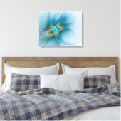 Little Beauty Modern Blue Gold Fractal Art Flower Canvas Afdruk (Insitu (Slaapkamer))