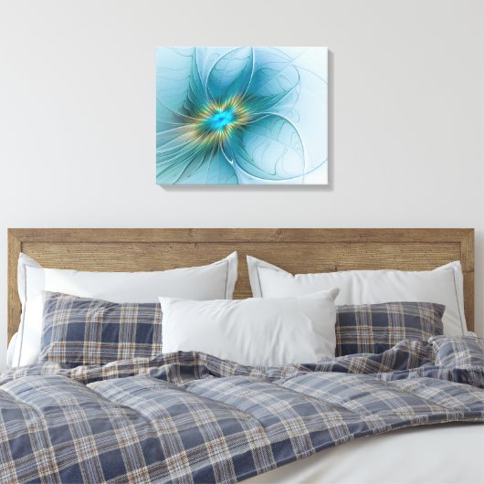 Little Beauty Modern Blue Gold Fractal Art Flower Canvas Afdruk (Insitu (Slaapkamer))
