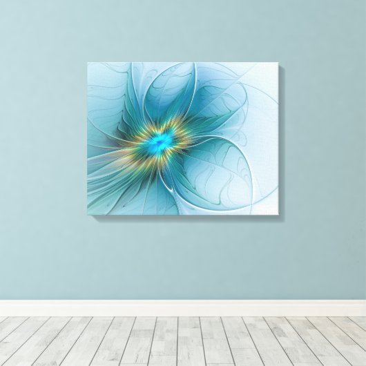 Little Beauty Modern Blue Gold Fractal Art Flower Canvas Afdruk (Insitu (Houten vloer))