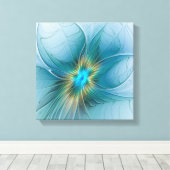Little Beauty Modern Blue Gold Fractal Art Flower Canvas Afdruk (Insitu (Houten vloer))