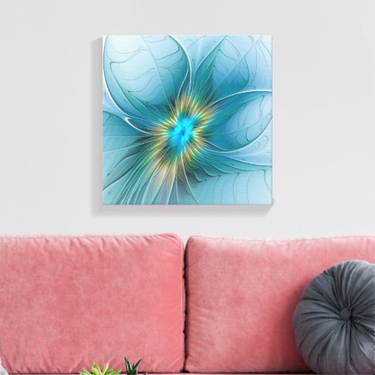 Little Beauty Modern Blue Gold Fractal Art Flower Canvas Afdruk (Insitu (Woonkamer))
