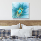 Little Beauty Modern Blue Gold Fractal Art Flower Canvas Afdruk (Insitu (Slaapkamer))